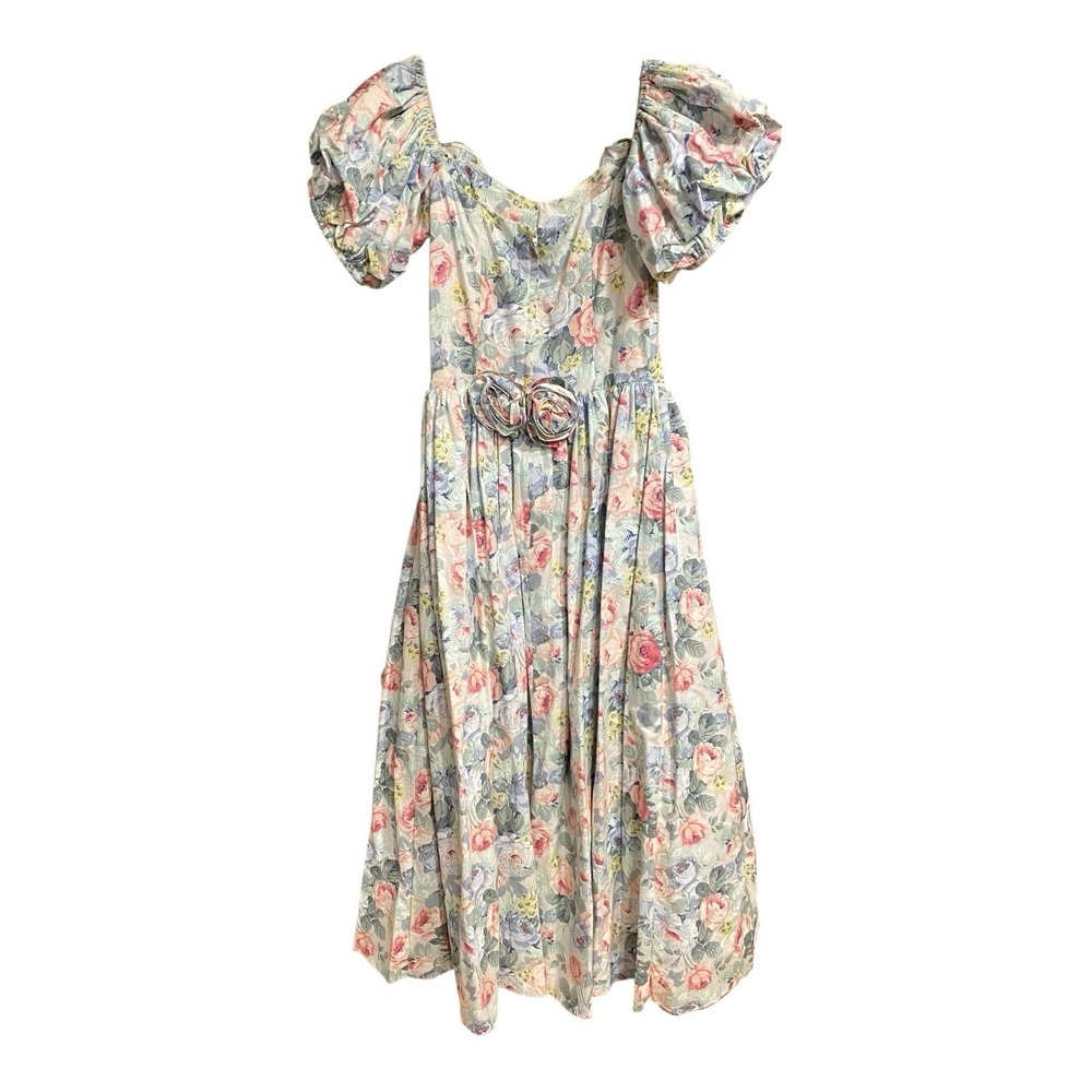 Vintage 80s Jessica McClintock Dress 6 Floral Party Cotton‎ Bow Cottagecore 90s - Picture 6 of 14
